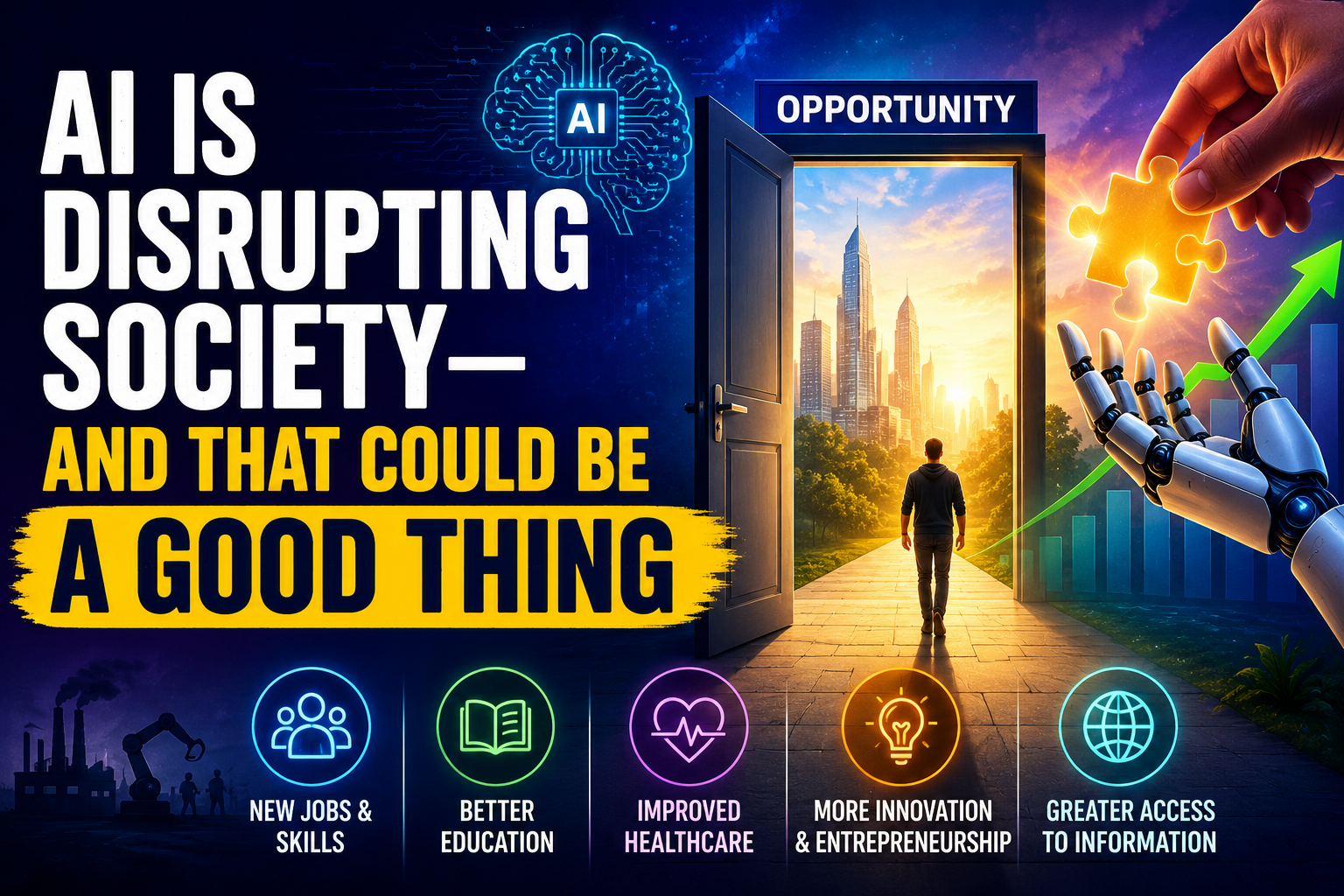 AI is transforming jobs, education, healthcare and information. Explore why managed AI disruption could create broader opportunity, innovation and social benefits.