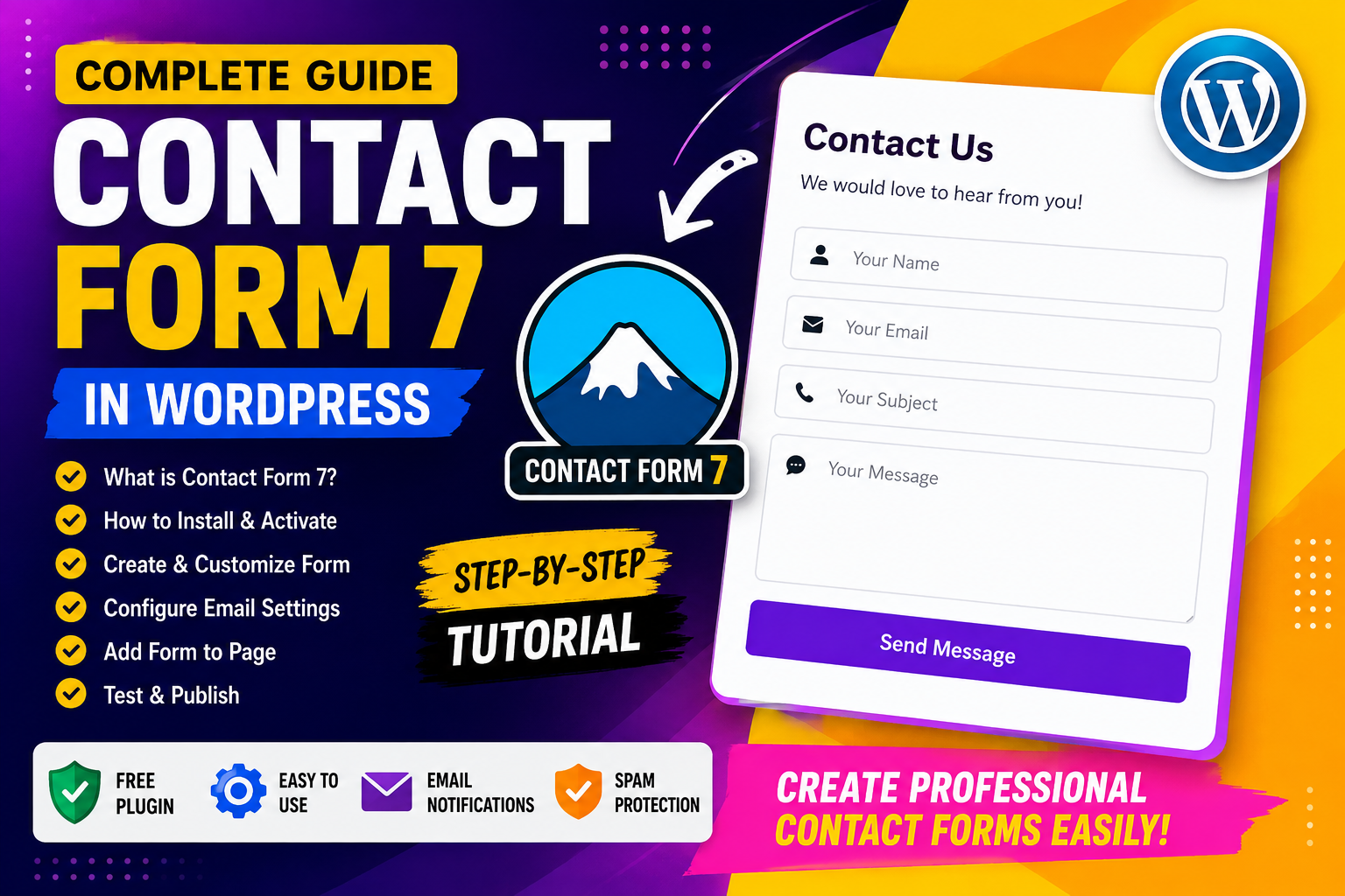 Contact Form 7 WordPress tutorial thumbnail showing how to create and configure contact forms