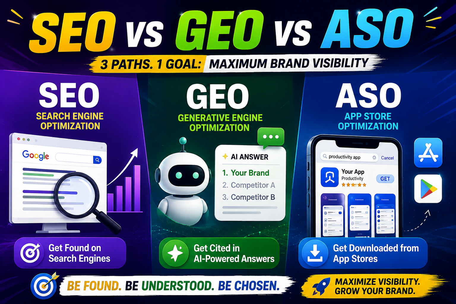 The Future of Brand Visibility 2026: SEO vs. GEO vs. ASO [Research]